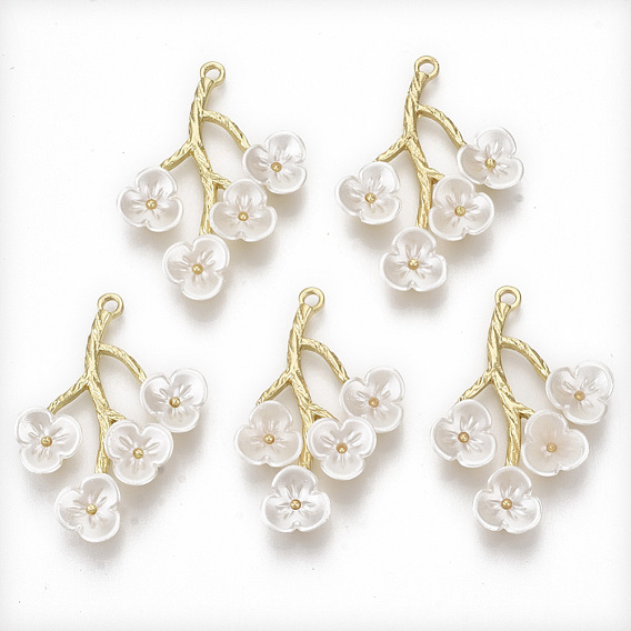 Alloy Pendants, with ABS Plastic, Branch and Leaves, White