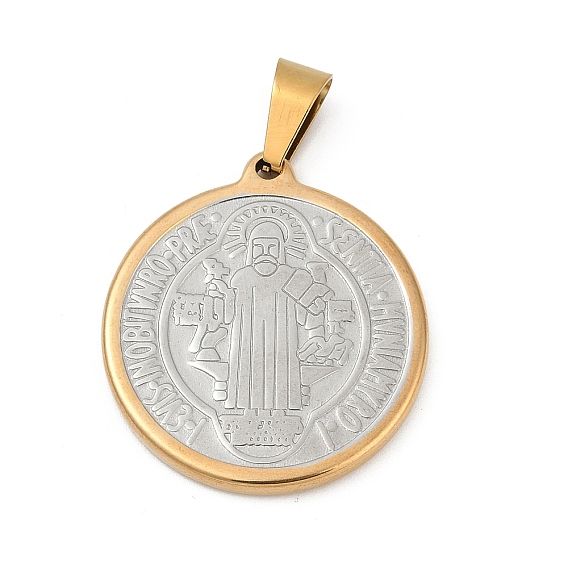 PVD Vacuum Plating 304 Stainless Steel Pendants, Long-Lasting Plated, Flat Round with Saint Benedict Medal