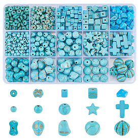 15 Наборы бусин из синтетической бирюзы и натурального магнезита, окрашенные, разнообразные
