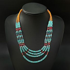 Многослойные ожерелья из богемского стекла, бисера и синтетической бирюзы в стиле хейши для женщин, платина
