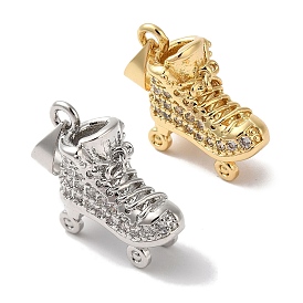 Rack Plating Brass & Cubic Zirconia Pendants, Cadmium Free & Lead Free, Long-Lasting Plated, Shoes