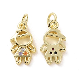 Brass Micro Pave Colorful Cubic Zirconia Pendants, with Jump Ring, Girl Charms