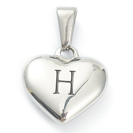 304 Stainless Steel Pendants, Heart with Black Letter