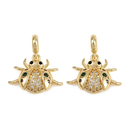 Европейские подвески с подвесками из латуни и разноцветными кубическими цирконами, подвески с большими отверстиями в виде божьей коровки долговечные с покрытием, без кадмия и без свинца, стойки покрытие