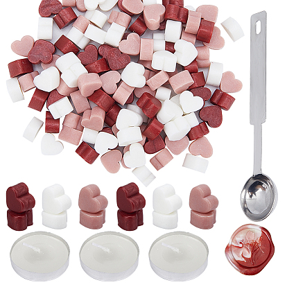 1 мешок сердце частицы сургуча, с ложкой из нержавеющей стали (ПК) и плоскими круглыми свечами (ПК), для ретро печать печать