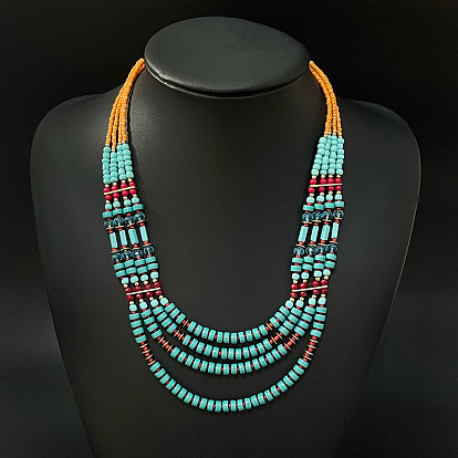 Многослойные ожерелья из богемского стекла, бисера и синтетической бирюзы в стиле хейши для женщин, платина