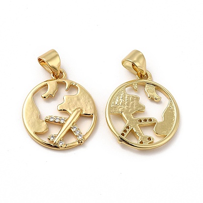 Eco-friendly Rack Plating Brass Micro Pave Cubic Zirconia Pendants, Cadmium Free & Lead Free, Real 18K Gold Plated, Earth & Plane Charm