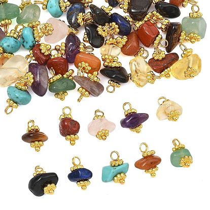 50 piezas 10 estilos colgantes de piedra mixta natural y sintética y de vidrio soplado hechos a mano, dijes con forma de chip y argollas de latón