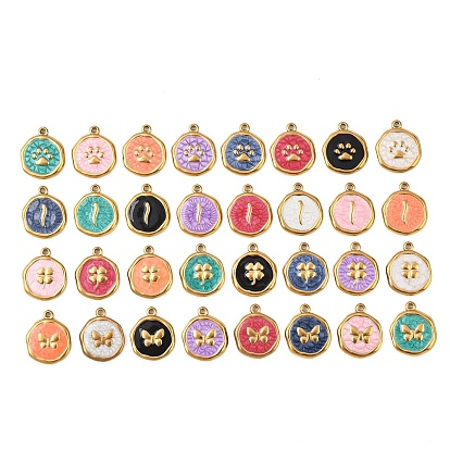 304 нержавеющей стальной эмали подвески, плоско-круглые, золотые