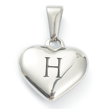 304 Stainless Steel Pendants, Heart with Black Letter