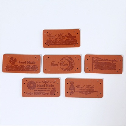 Imitation Leather Label Tags, with Holes & Word Hand Made, for DIY Jeans, Bags, Shoes, Hat Accessories, Rectangle