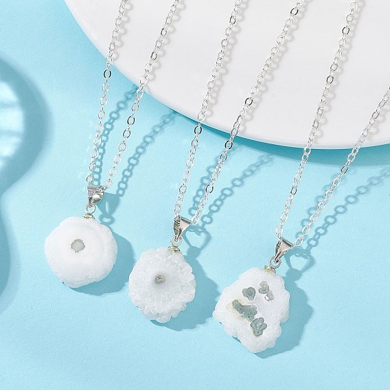 Кулон из натурального агатового среза с друзой в форме подсолнуха, латунная цепочка для женщин., белые