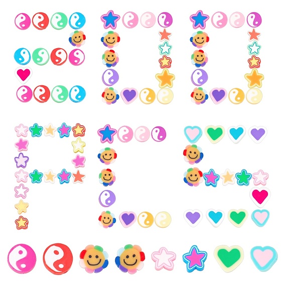 200Pcs 4 Styles Handmade Polymer Clay Beads