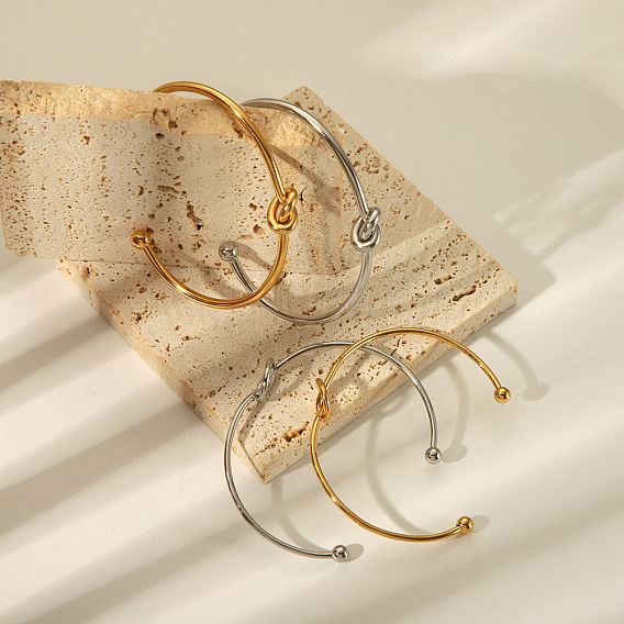 Элегантные 304 открытые браслеты-манжеты из нержавеющей стали, браслеты с крутящим моментом для женщин, узел