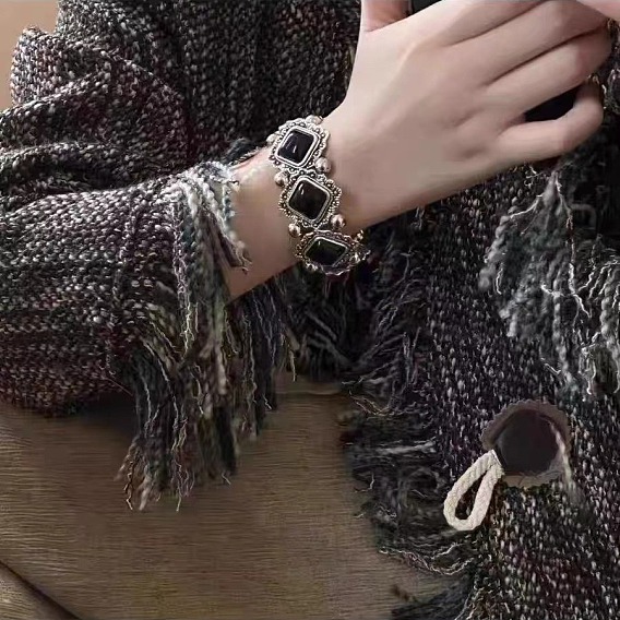 Браслеты из акриловых бусин из сплава, Браслеты из искусственной бирюзы для женщин, ромб, античное серебро