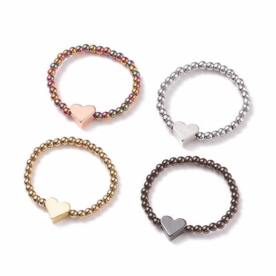 Glass Beaded Finger Ring with Brass Heart for Women