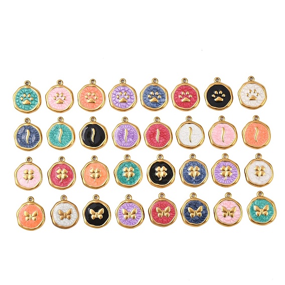 304 нержавеющей стальной эмали подвески, плоско-круглые, золотые