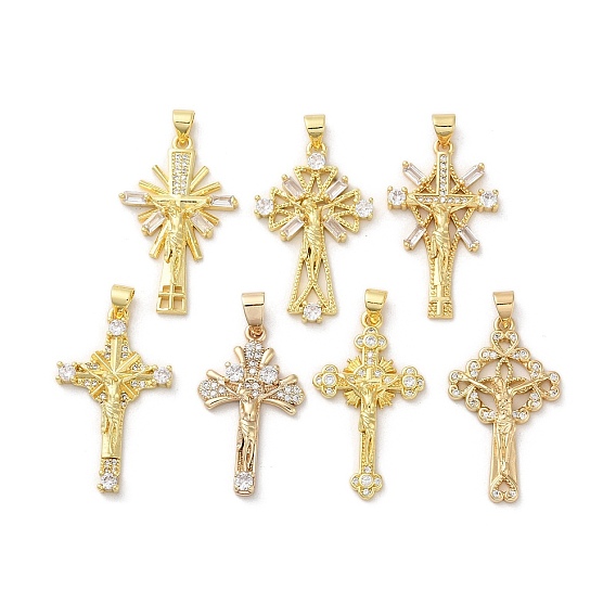 Латунные микропаве прозрачные подвески с фианитом, без кадмия, без никеля и без свинца, крестик
