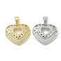 Rack Plating Brass Micro Pave Cubic Zirconia Pendants, Long-Lasting Plated, Lead Free & Cadmium Free, Heart Charms