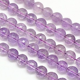 Natural Amethyst Round Bead Strands, Faceted