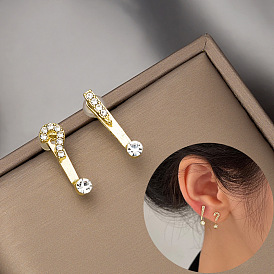 Asymmetrical Diamond Inlaid Earrings with Hanging Symbol - Trendy, Unique, Stylish.
