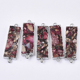 Assembled Synthetic Regalite/Imperial Jasper/Sea Sediment Jasper and Bronzite Links, Edge Plated, with Iron Loop, Rectangle