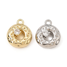 Brass Micro Pave Clear Cubic Zirconia Charms, Donut Charms