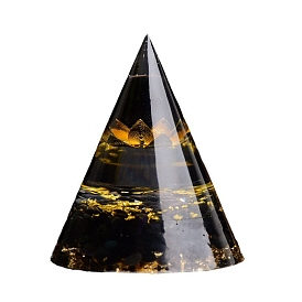 Orgonite Cone Resin Display Decorations, with Natural Tige Eye Chips, for Home Office Desk Decoration