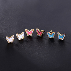 Minimalist Gold-plated Butterfly Earrings with Micro-inlaid Zircon - Delicate Daily Ear Accessories.