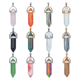 Natural & Synthetic Gemstone Pointed Pendants with Alloy Findings, Faceted Bullets