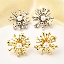 Серьги-гвоздики в виде цветка из латуни, с пластмассовой жемчужиной abs, долговечный, стойки покрытие