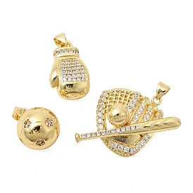 Подвески из латуни с микропаве и прозрачными кубическими циркониями в спортивной тематике, без кадмия и без свинца, долговечный, стойки покрытие, реальный 18 k позолоченный