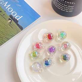 Pendentifs en acrylique irisé arc-en-ciel placage uv, perle bicolore en perle, ronde