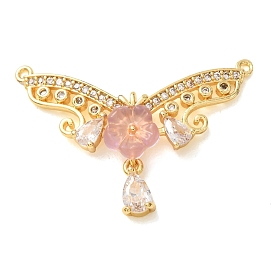 Colgantes de latón con microincrustaciones de circonitas cúbicas transparentes, encantos de mariposas y flores, con resina