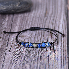 Fashion Leather Bracelet with Natural Stone Emperor Stone Handmade Braided Wristband