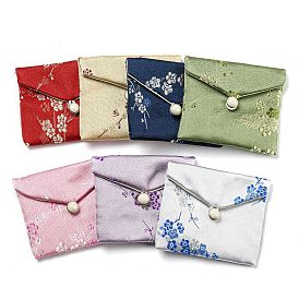 Chinese Style Floral Cloth Jewelry Storage Pouches, with Plastic Button, Rectangle Jewelry Gift Case for Bracelets, Earrings, Rings, Random Pattern