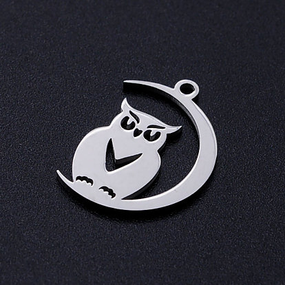 201 Stainless Steel Pendants, For Halloween, Owl with Moon