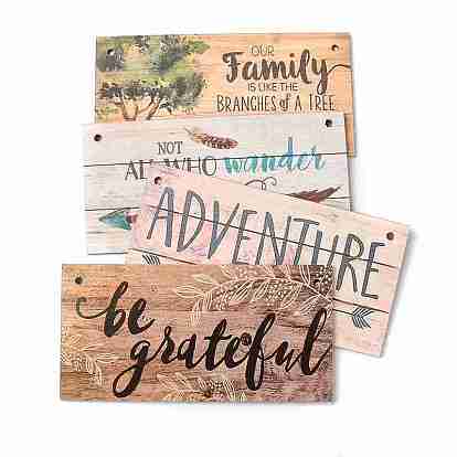 Wooden Ornaments, Density Board with Jute Twine, for Party Gift Home Decoration, Rectangle