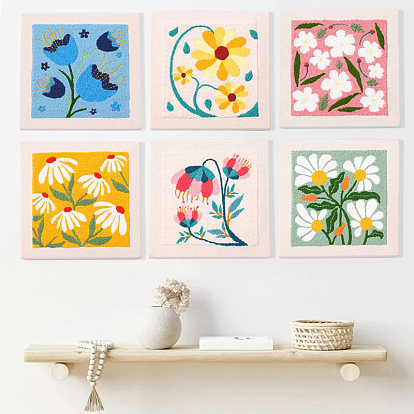 Flower Pattern Punch Embroidery Beginner Kits, including Embroidery Cloth & Thread, Punch Needle Pen, Photo Frame, Instruction Sheet