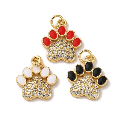 Подвески из латуни с микропаве из прозрачных кубических цирконий и эмали, печать кошачьей лапы, с целью перехода в кольце, без кадмия и без свинца, стойки покрытие, долговечный, реальный 18 k позолоченный