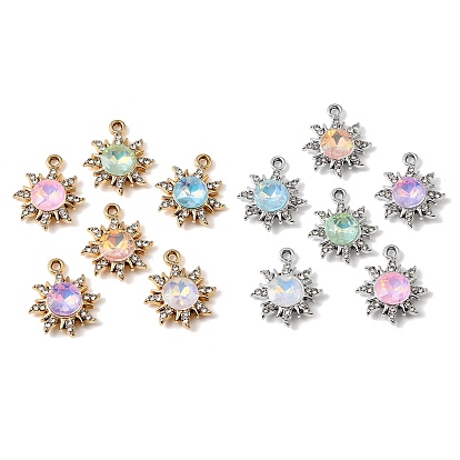 UV Plating Alloy Glass Pendants, Sun Charm, with Rhinestone, Faceted, Mixed Color