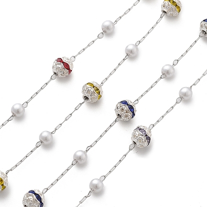 Круглые цепочки ручной работы из искусственного жемчуга и страз из АБС-пластика, для ожерелья браслеты решений, с 304 цепями из нержавеющей стали, пайки, с катушкой