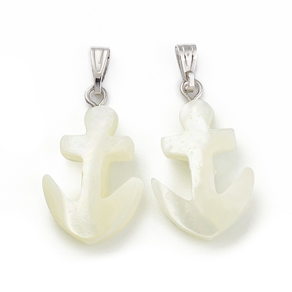 Natural Trochid Shell/Trochus Shell Pendants, Anchor Charms, with Platinum Tone Iron Findings