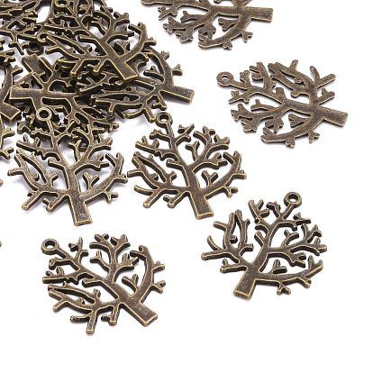 Pendentifs en alliage de zinc de style tibétain, arbre de charmes de la vie, sans cadmium et sans plomb, 32x26x1mm, Trou: 1mm