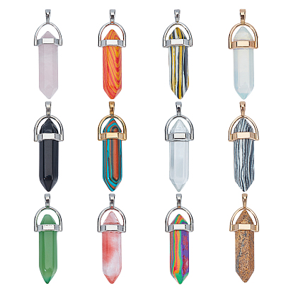 Natural & Synthetic Gemstone Pointed Pendants with Alloy Findings, Faceted Bullets