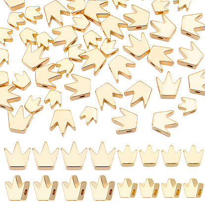 50Pcs 2 Styles Brass Beads, Long-Lasting Plated, Crown