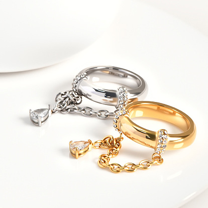 304 Кольца из нержавеющей стали с микропаве из прозрачного кубического циркония, со слезами на глазах