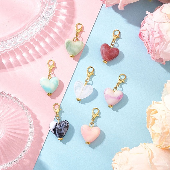 Акриловая подвеска в форме сердца, с цинковым сплавом застежками омаров коготь, золотые