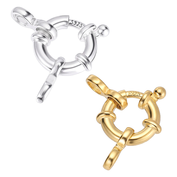 2 pièces 2 couleurs 925 fermoirs à ressort en argent sterling, anneau