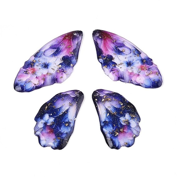 Подвески из прозрачной эпоксидной смолы, крылья с цветочным узором подвески, золотой фольгой